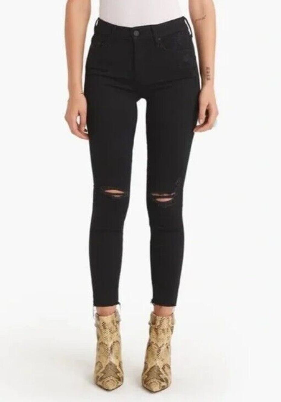 Mother Sz 26 Women's Looker Ankle Fray Guilty As Sin Black Skinny Jeans